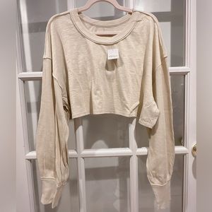 💛FREE PEOPLE💛 Loose fit crop boho boxy slub top with waffle sleeves!